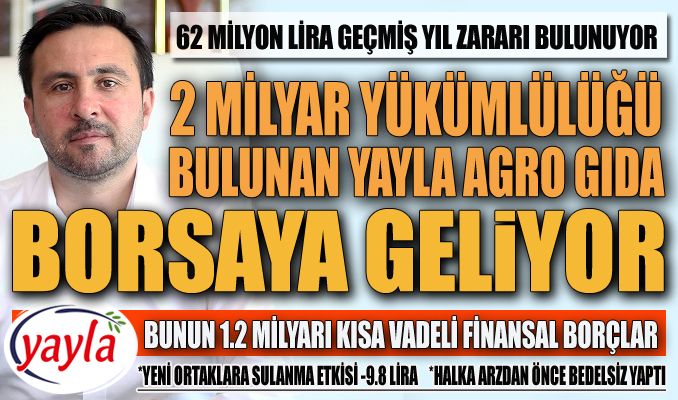 2 milyar yükümlülüğü bulunan Yayla Agro Gıda borsaya geliyor