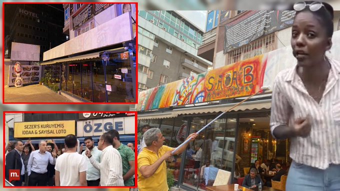 Somalilere ait restoranın tabelası polis zoruyla beyaza boyandı; DEVA Partili Yeneroğlu ile emniyet amiri arasında tartışma çıktı