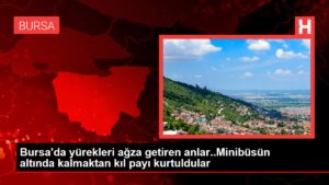 Bursa’da yürekleri ağza getiren anlar..Minibüsün altında kalmaktan kıl payı kurtuldular