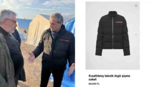 AKP’li Belediye Başkanı Prada marka montu ile deprem bölgesinde çadırları ziyaret etti