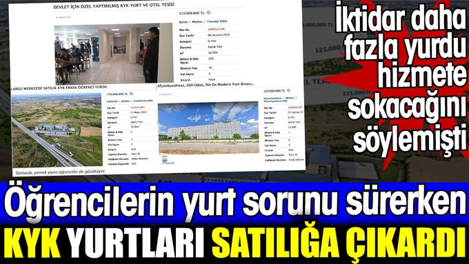 KYK yurtları satılığa çıkardı