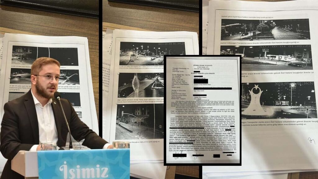 Seçim afişlerine sticker yapıştıran TÜGVA başkanı hızını alamadı