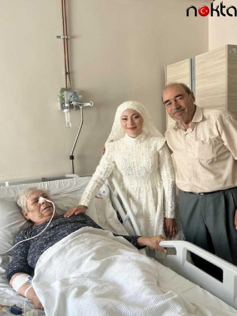 Bursa’da bir gelin hastanedeki babaannesini gelinliğiyle ziyaret etti