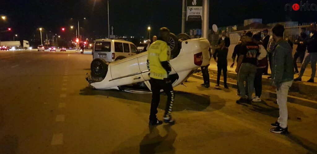 İnegöl’de devrilen otomobildeki 2 kişiden biri yaralandı