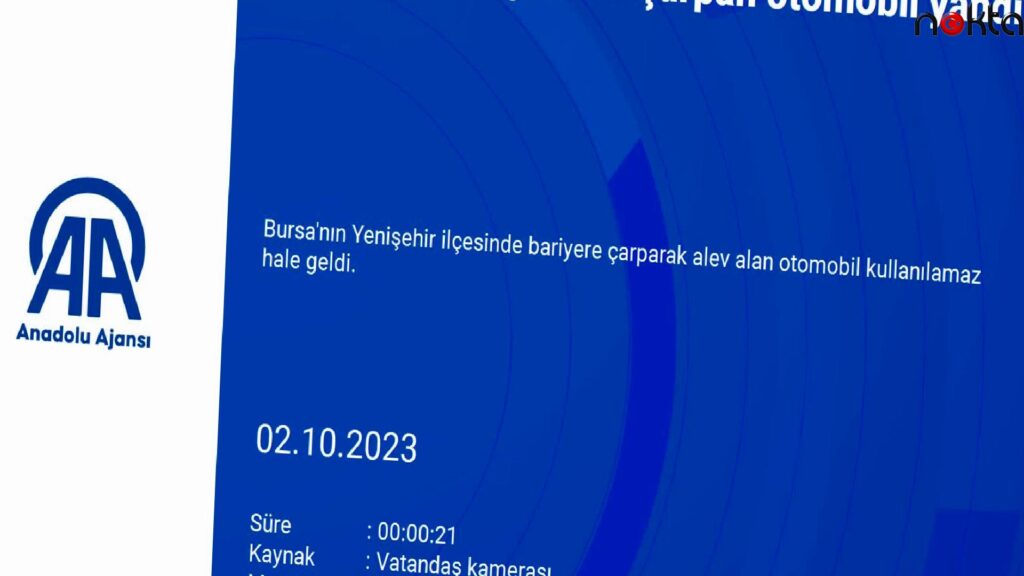 Bursa’da bariyere çarpan otomobil yandı