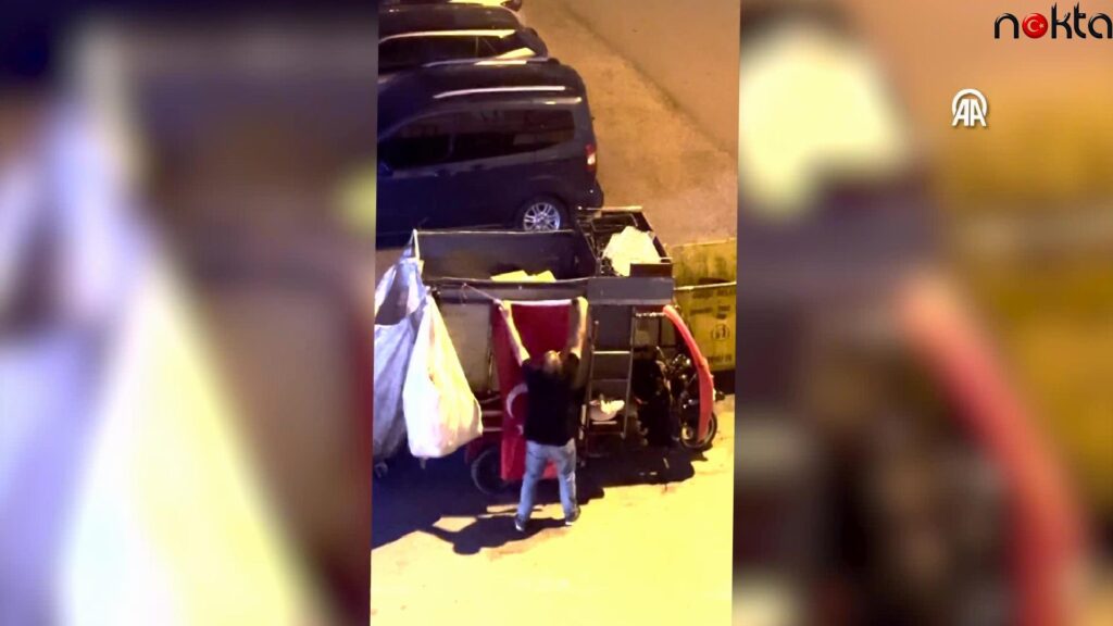 Çöpte bulduğu bayrağı atık toplama aracına asan işçiye Türk bayrağı hediye edildi