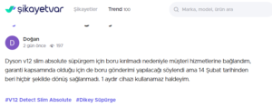 Dyson Kablosuz Süpürgelerde şikayet patlaması